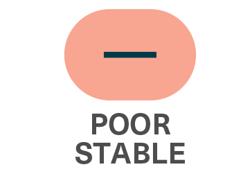 Light red bubble with horizontal line to indicate grade and trend of poor, stable.