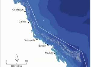 A map with sea areas coloured in shades of blue to illustrate the variation in projected sea level rise across the Region by 2090 under a high emissions scenario. 