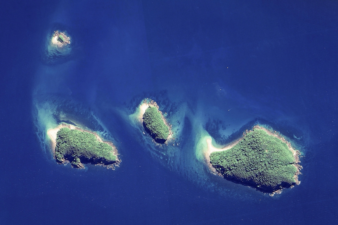 A satellite view of a group of islands.